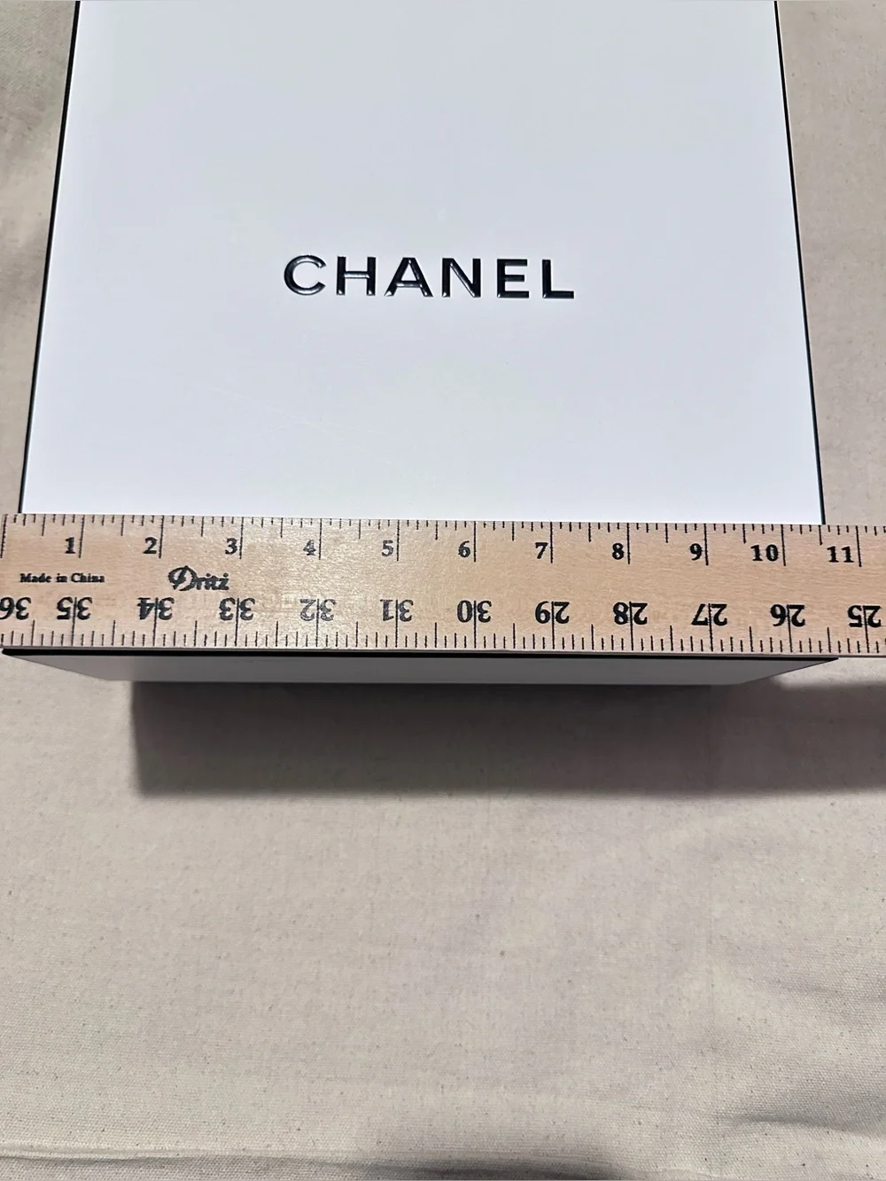 CHANEL | Box | Large Square White Box with Black Logo and Trim